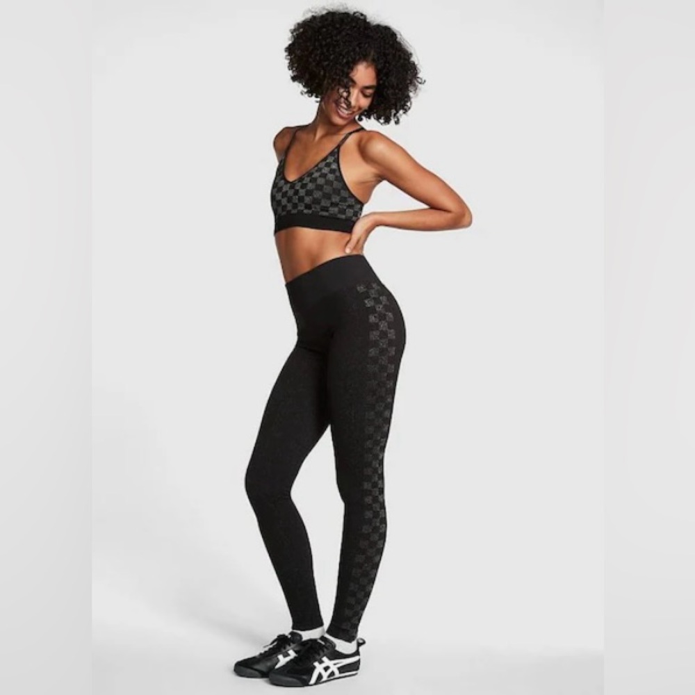 VS PINK Black/Navy Blue Checkered Workout Legging